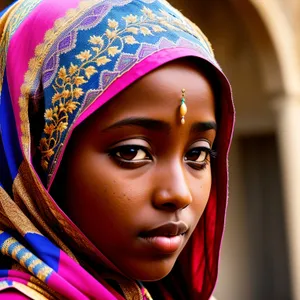 Radiant Smiling Lady in Fashionable Headdress