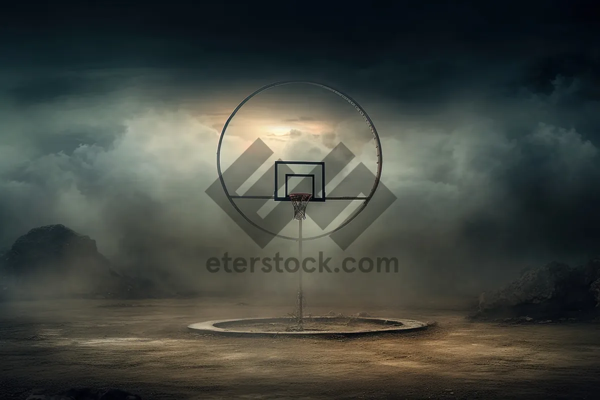 Picture of Sunset Landscape with Clouds and Equipment Silhouette