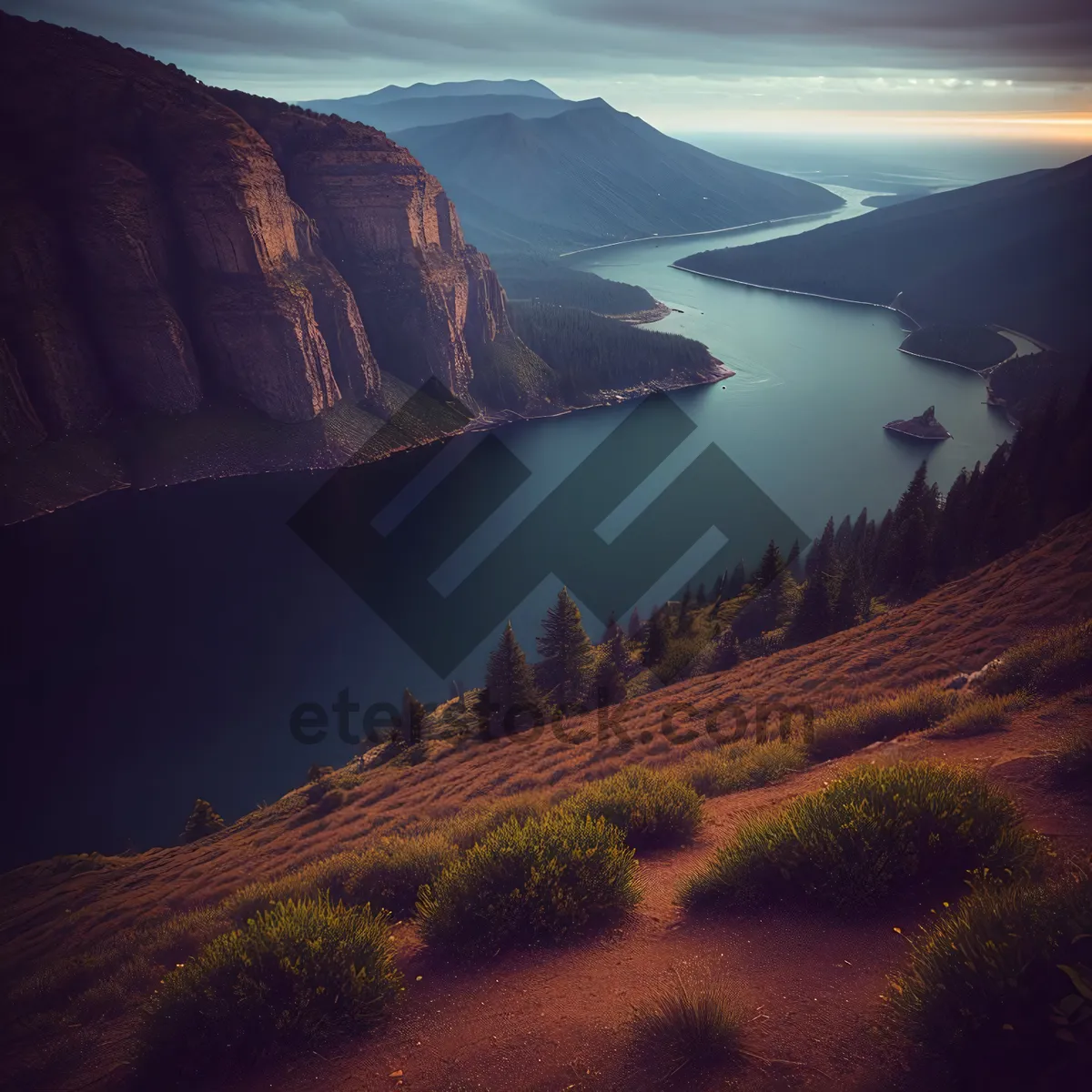 Picture of Coastal Majesty: Promontory with Mountain Backdrop