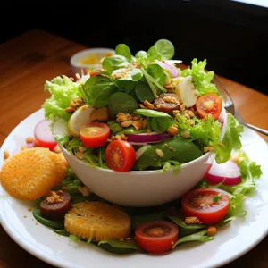 Fresh and Healthy Vegetable Salad on White Plate