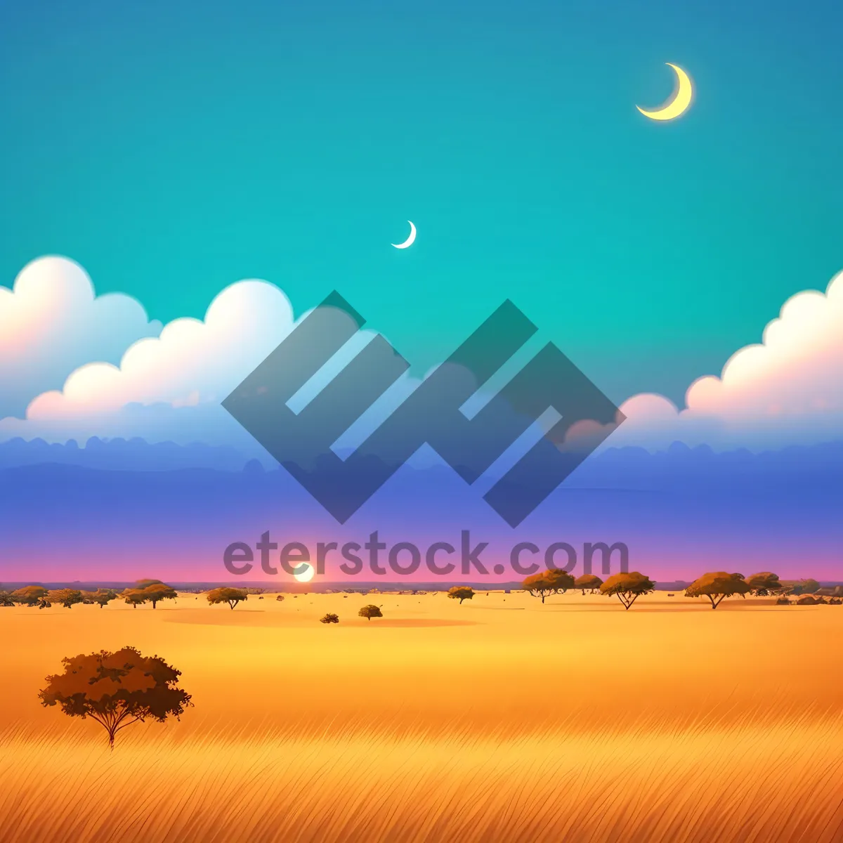 Picture of Vibrant Horizon: Majestic Sunset Over Meadow