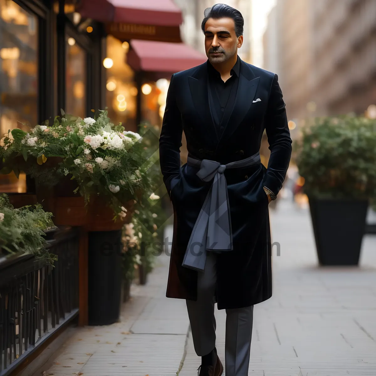 Picture of Attractive businessman smiling in professional suit outside office.