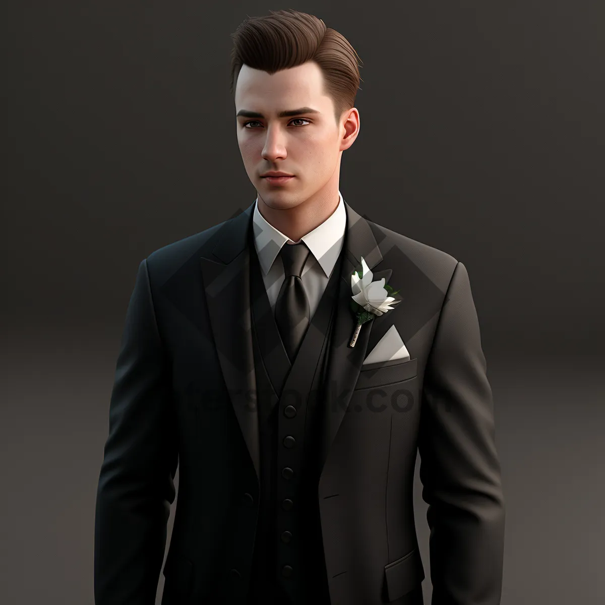 Picture of Confident Businessman in Elegant Suit Exuding Success