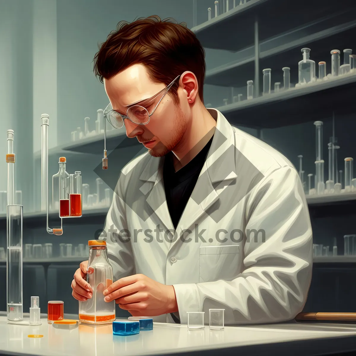 Picture of Smiling doctor in professional lab coat at work