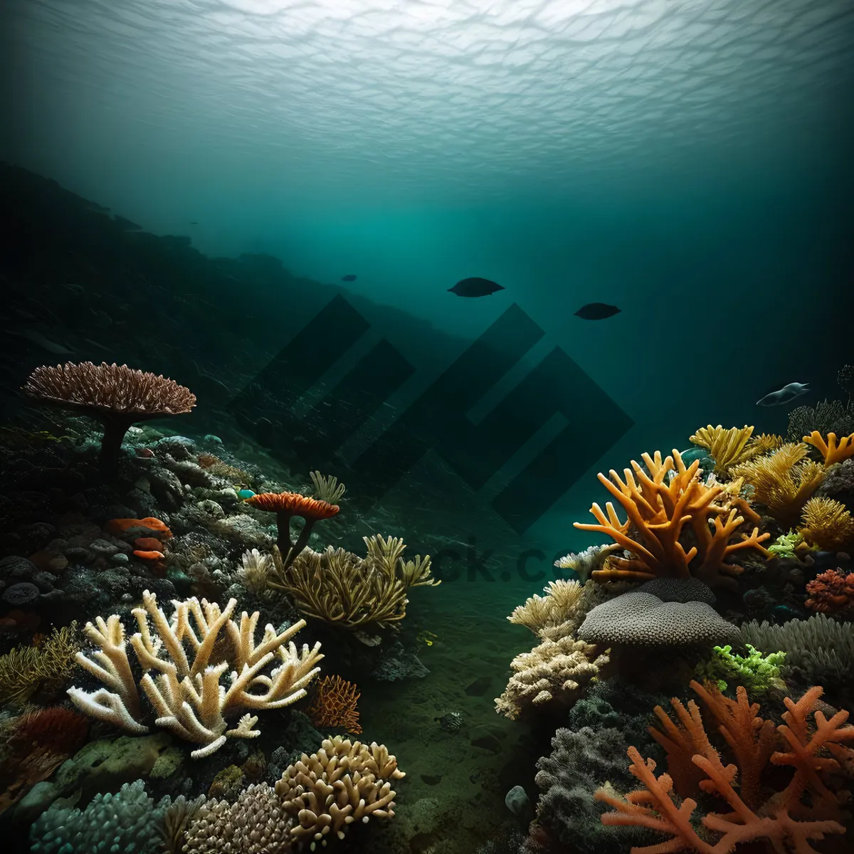 Picture of Colorful Coral Reef and Exotic Marine Life in Sunlit Waters