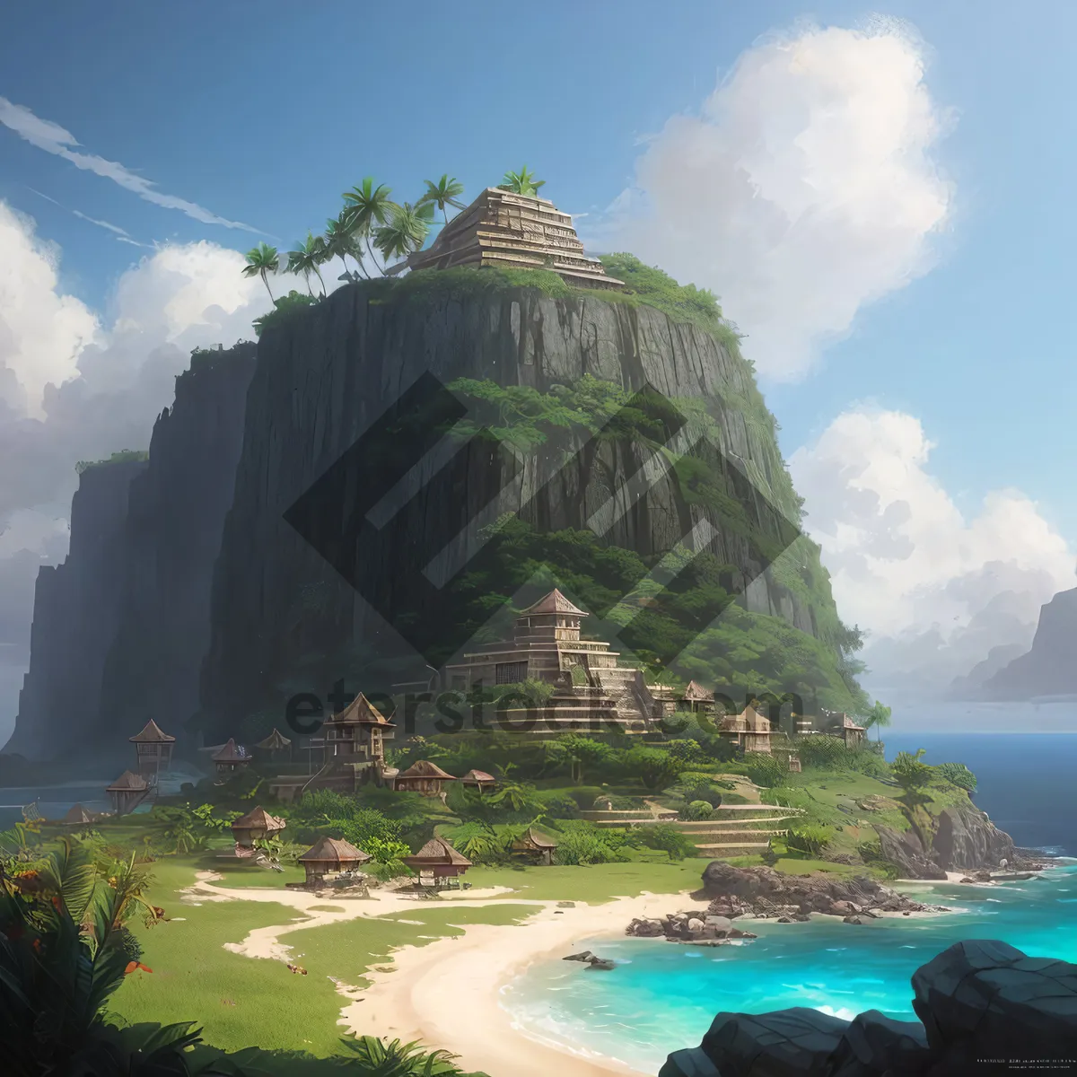 Picture of Coastal Paradise: Majestic Cliffside Overlooking Turquoise Waters
