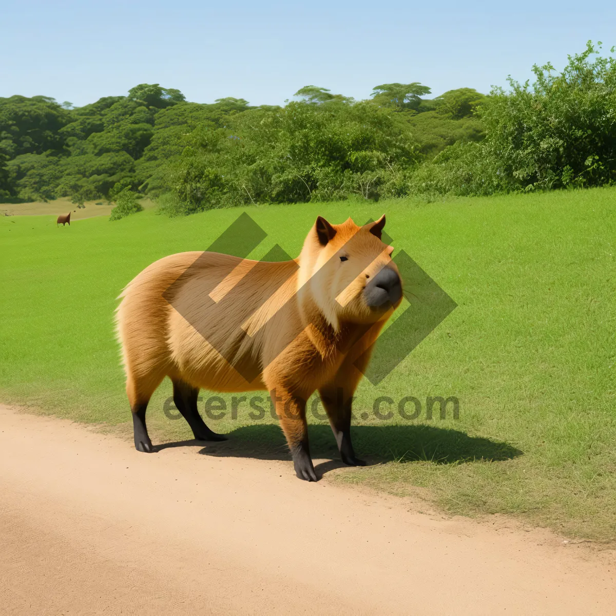 Picture of Brown Horse Calf Grazing in Pasture