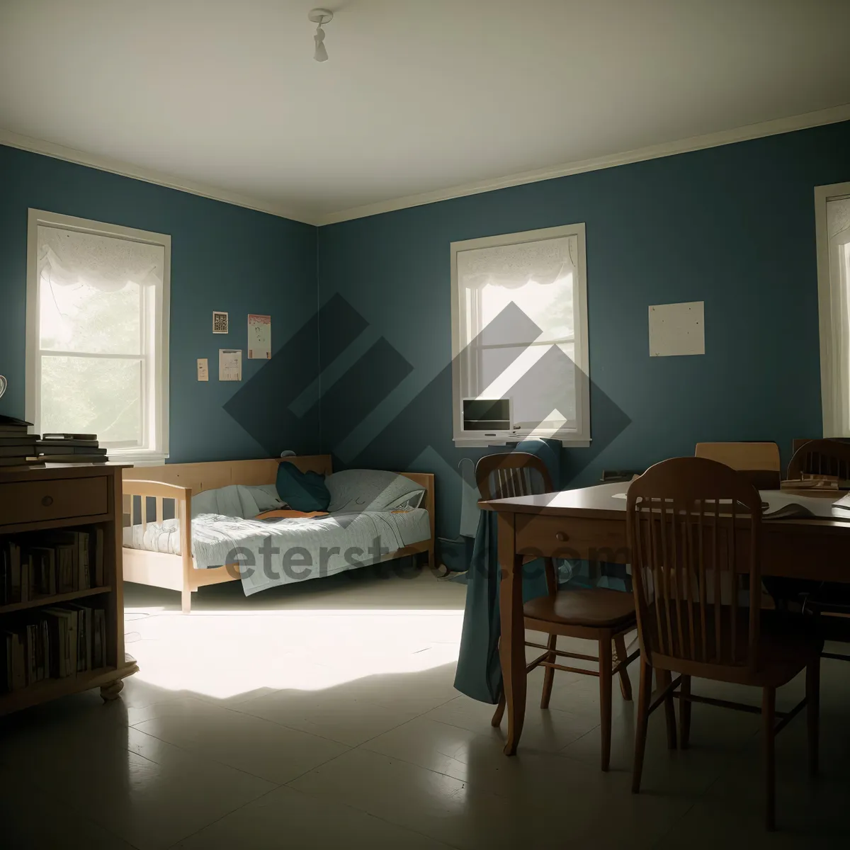 Picture of Modern kitchen interior with luxury furniture and lighting.