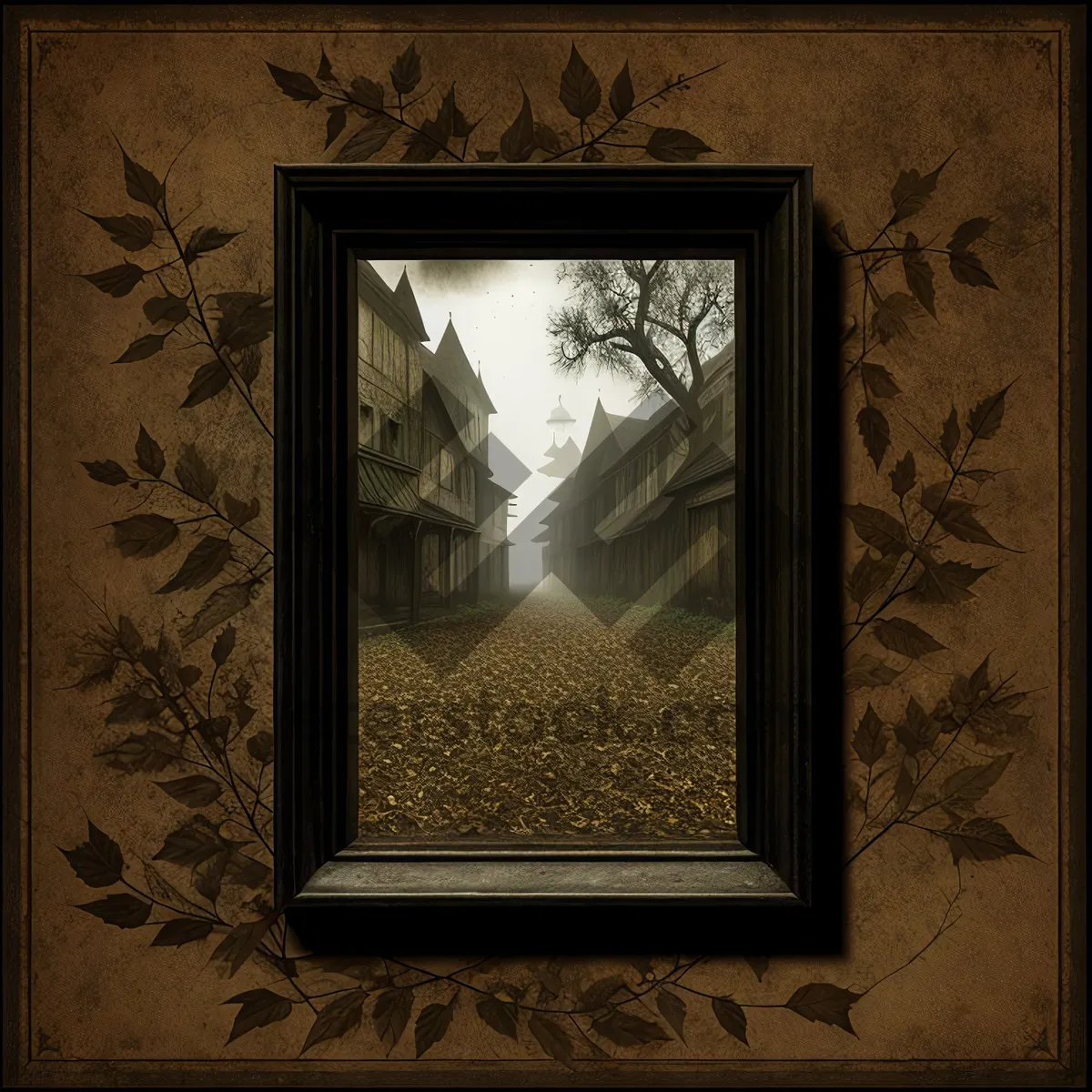 Picture of Vintage Wooden Frame with Ornate Gold Border