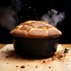 Delicious chocolate cake baked in Dutch oven