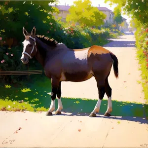 Beautiful Thoroughbred Stallion Grazing in Rural Pasture