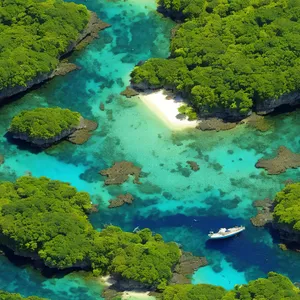 Tropical Coastal Waterfall amidst Scenic Archipelago