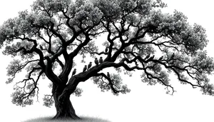 Silhouette of oak tree against sky in forest landscape