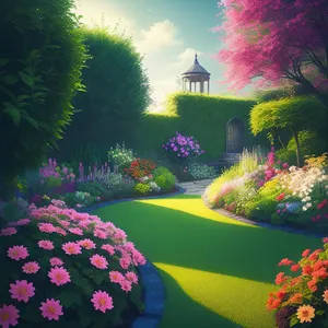 Colorful Floral Paradise in Lush Park Surroundings