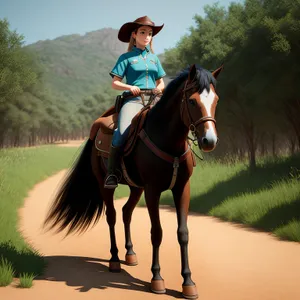 Brown Thoroughbred Stallion with Bridle in Field