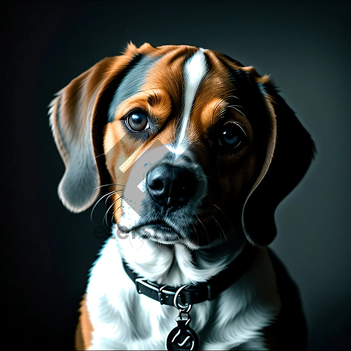 Picture of Adorable Beagle Puppy with Black Collar - Studio Portrait