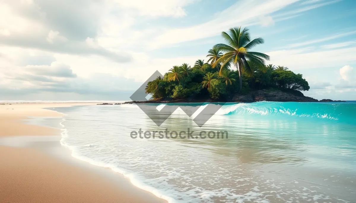 Picture of Tropical paradise beach with palm trees and turquoise water.