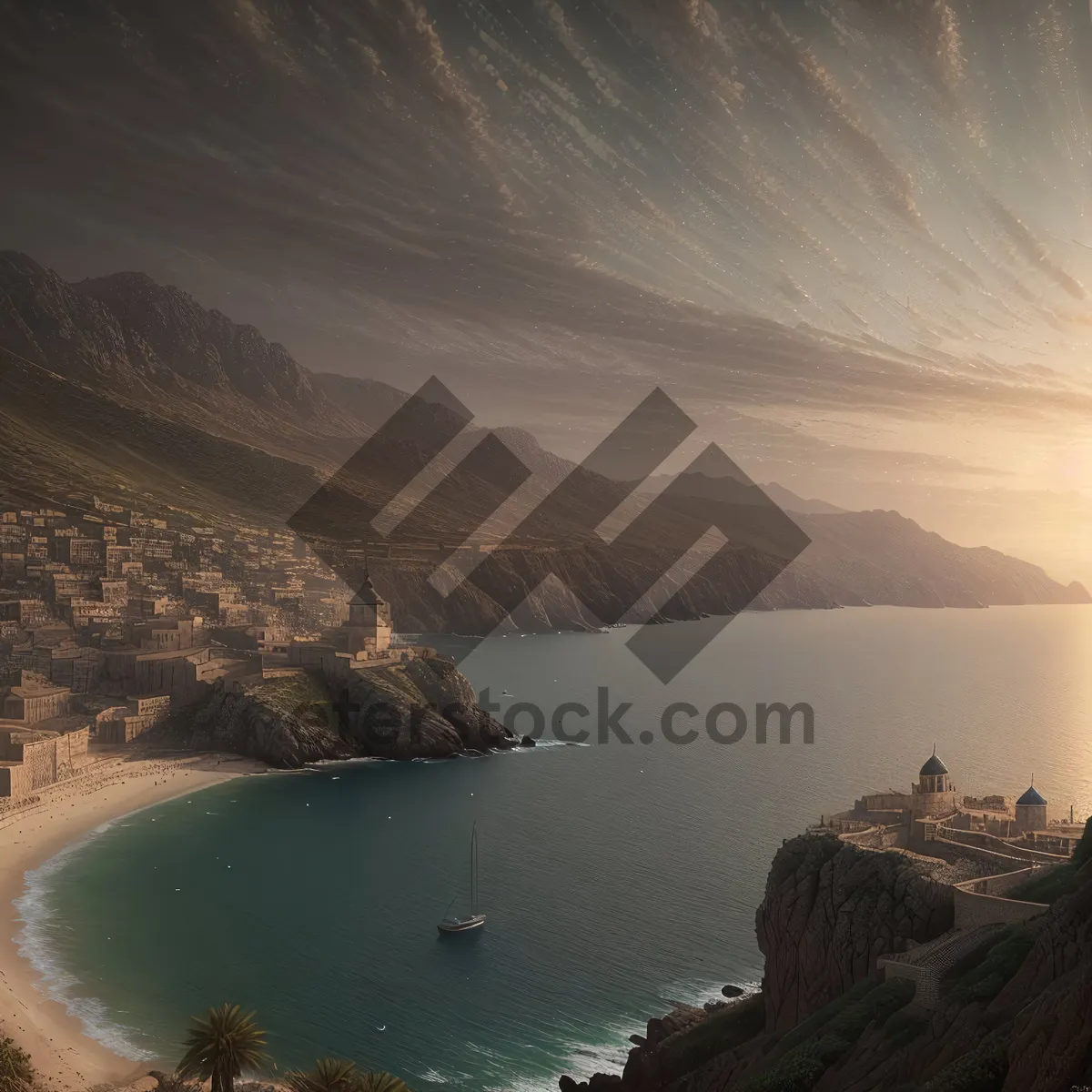 Picture of Serene Coastal Beauty: Majestic Beach and Mountain Views