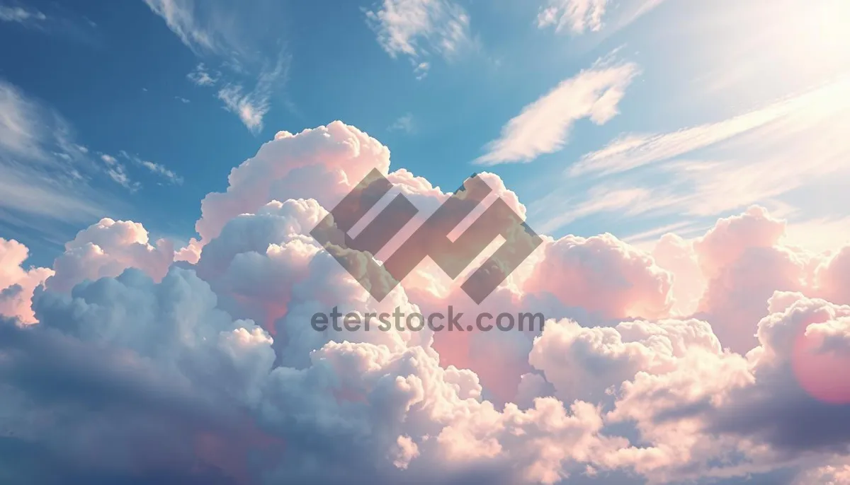 Picture of Bright sunny day sky with fluffy clouds.