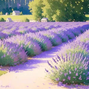 Lavender Field Blooming in Colorful Aquatic Fountain