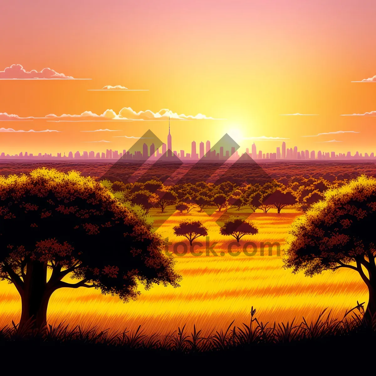 Picture of Radiant Sunset Over Serene Savanna