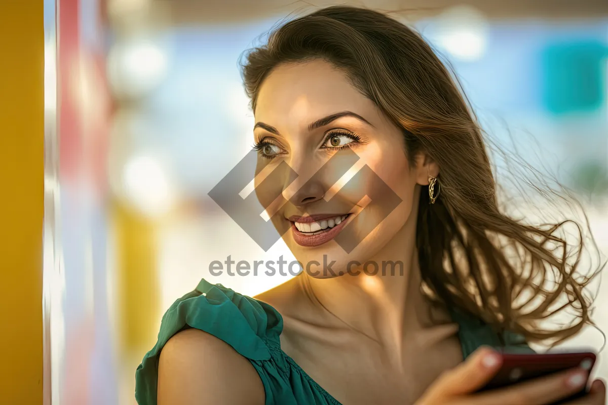 Picture of Beautiful smiling brunette model with attractive afro hairstyle