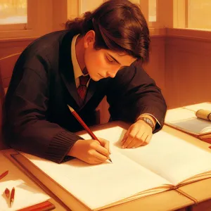 Happy professional man working on laptop in office.