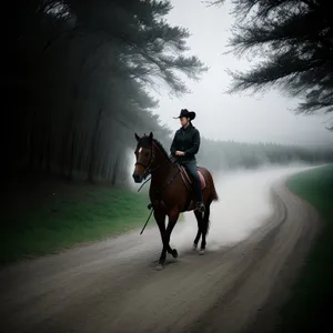 Stunning Cowboy Riding Horse in Outdoor Resort