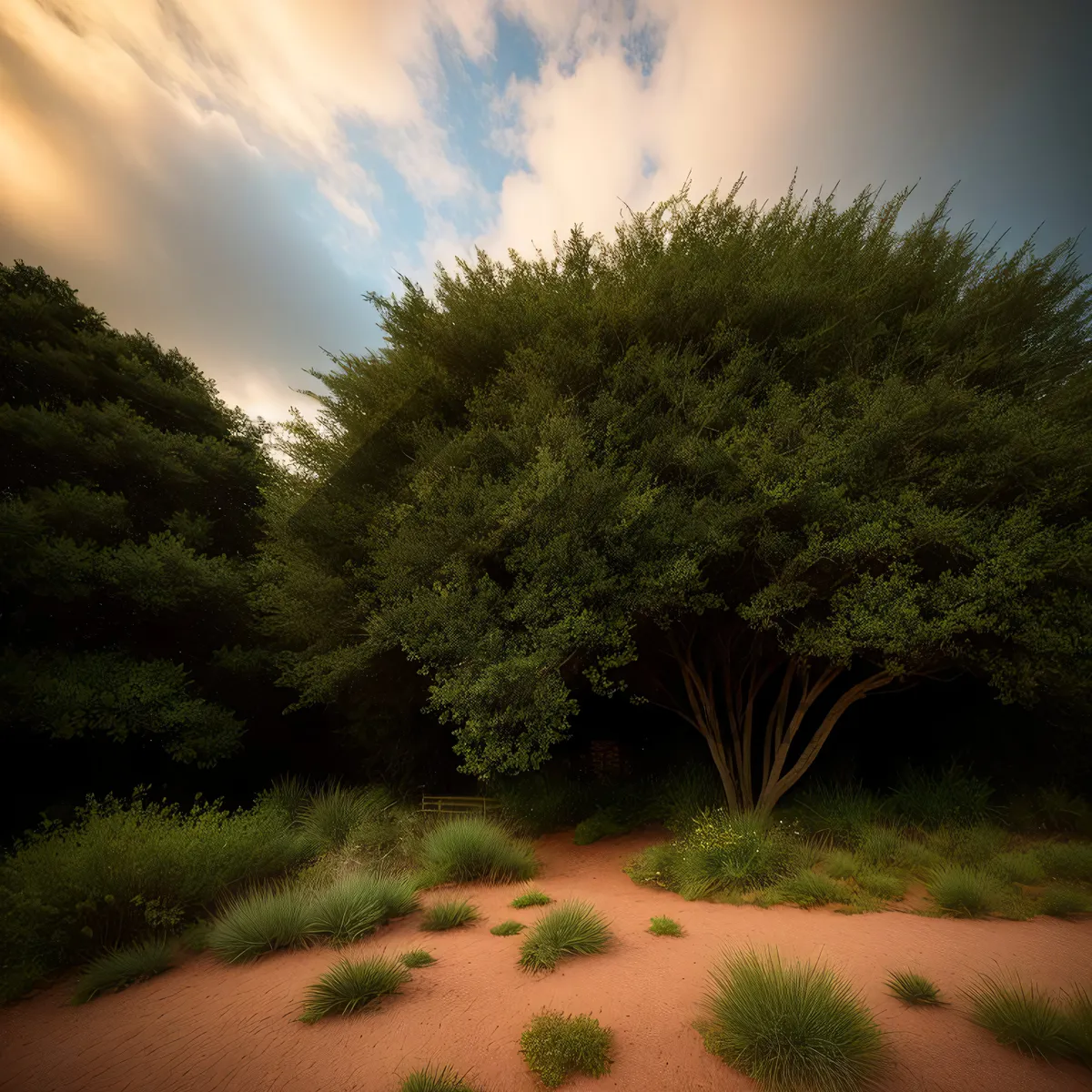 Picture of Golden Sunset over Rustic Forest Landscape