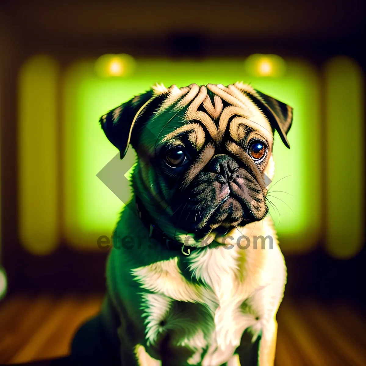 Picture of Adorable Pug Puppy Portrait: Purebred Wrinkled Bulldog