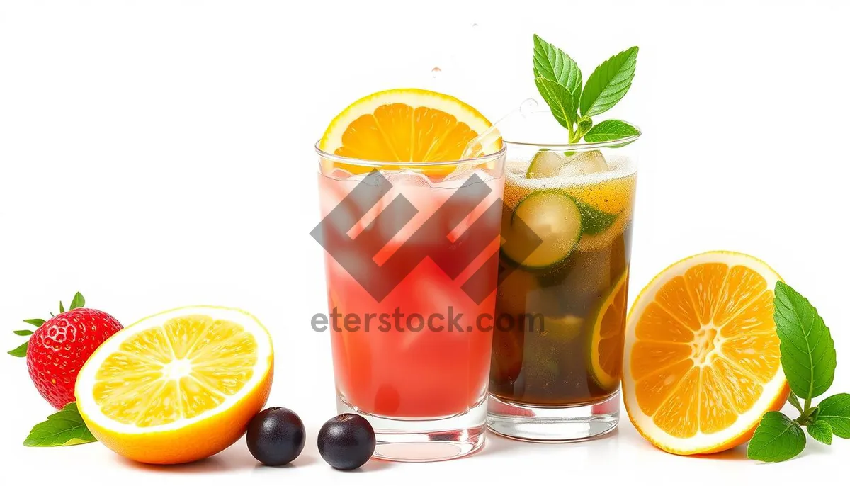 Picture of Refreshing Tropical Citrus Juice in Yellow Glass with Ice