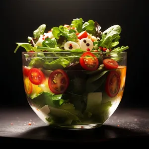 Fresh Vegetarian Salad in Vase with Tomato and Pepper
