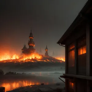 Enchanting Nighttime View of Historic City and Tower Reflections