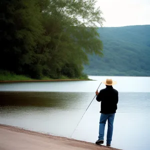 Sunset fishing by the tranquil river