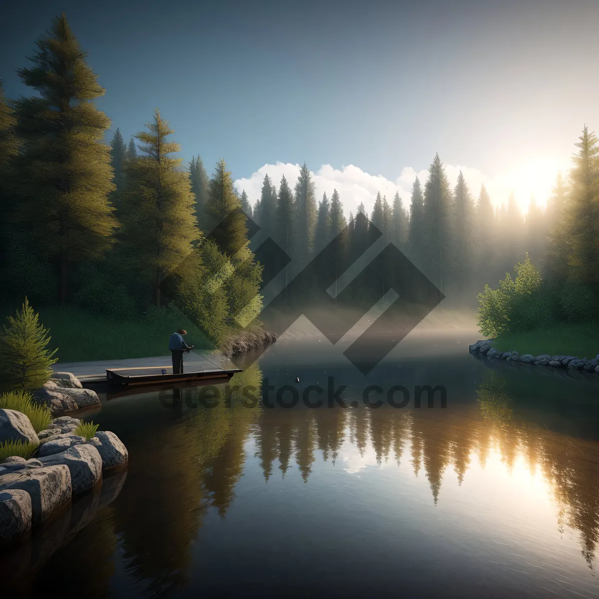 Picture of Serene Lakeside Reflection in Mountainous Wilderness