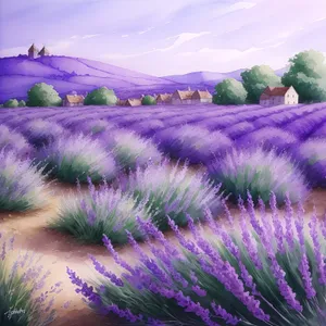 Lavender Field Blooming Under Colorful Sky