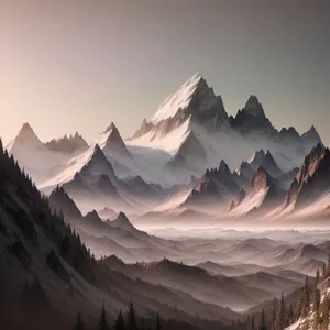 Snow-capped peaks in mesmerizing alpine landscape.