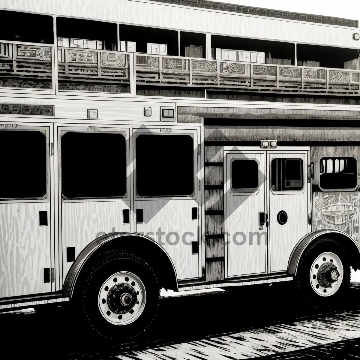 Picture of Emergency Fire Truck on Road - Transportation and Rescue Vehicle