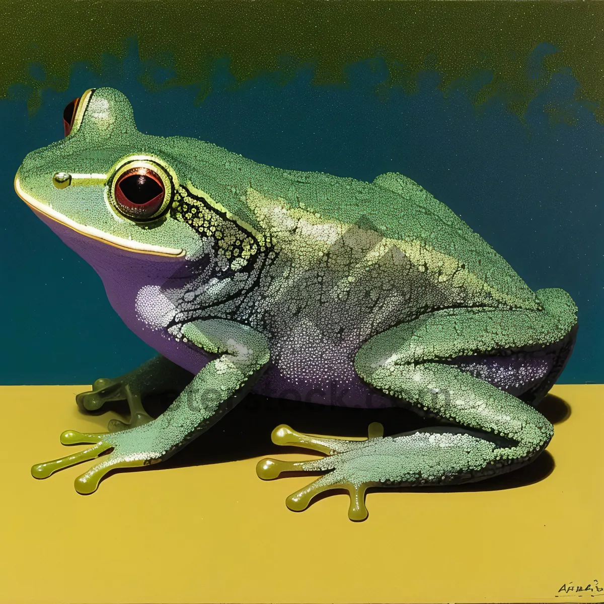 Picture of Vibrant Orange Eyed Tree Frog Peeping from Leaf