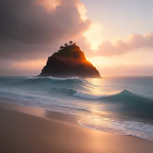 Vibrant Sunset Over Tropical Shoreline