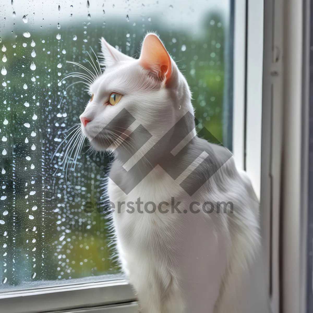 Picture of Pretty tabby cat sitting on windowsill sill gaze.