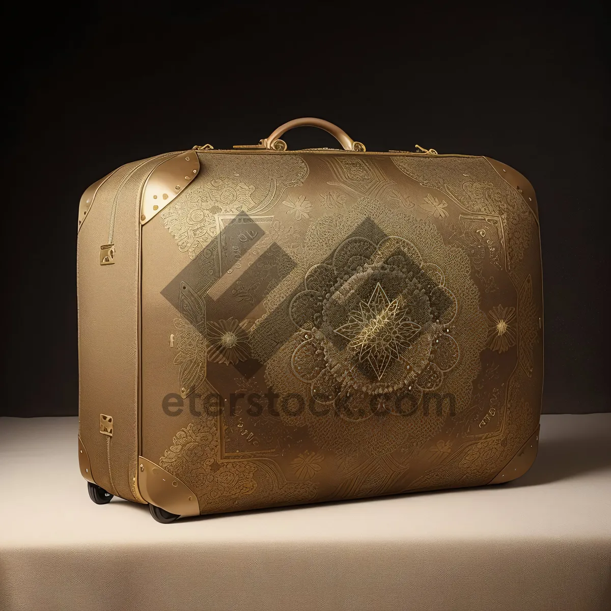 Picture of Vintage Leather Brown Briefcase Bag and Retro Toaster in Antique Kitchen Container