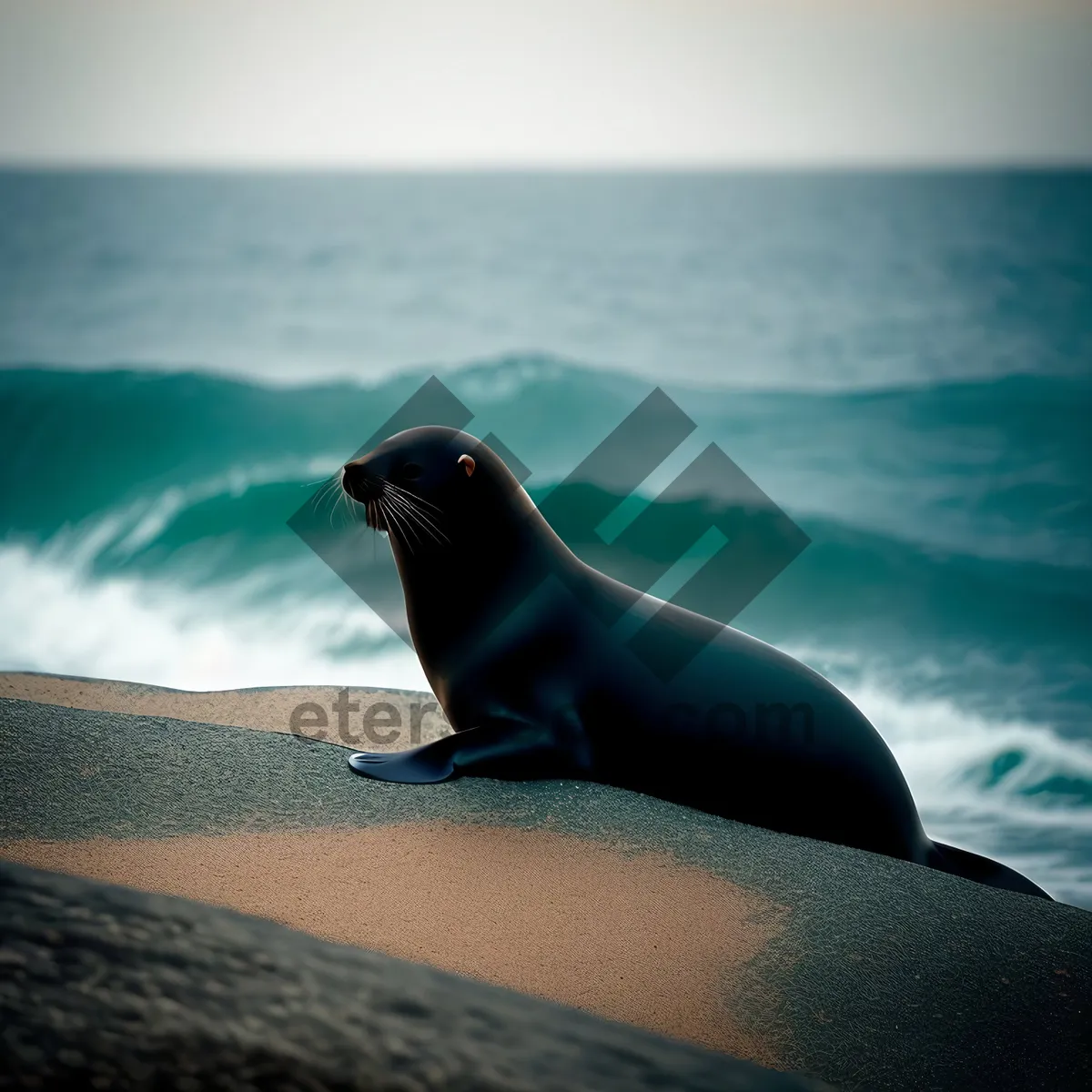 Picture of Marine Wildlife at the Sandy Beach: Sea Lion and Seabird