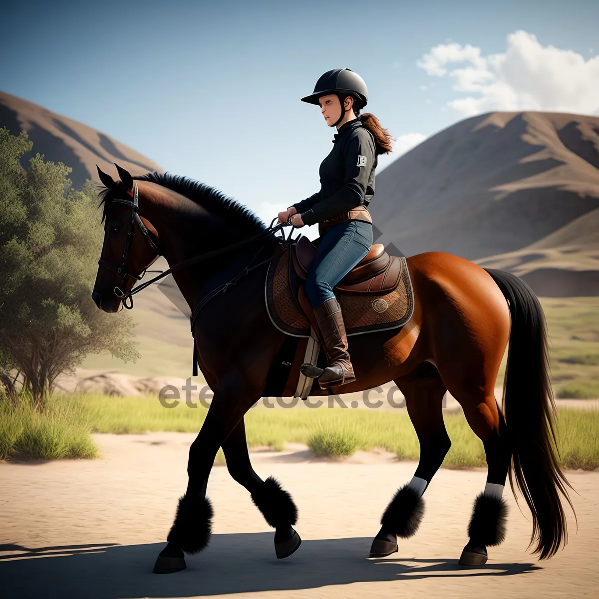 Picture of Graceful Stallion in Equestrian Polo Match