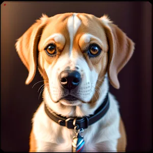 Adorable Beagle Puppy Sitting with Brown Collar