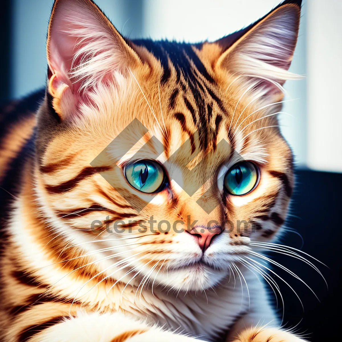Picture of Fluffy Tabby Cat Portrait: Cute and Curious Kitty