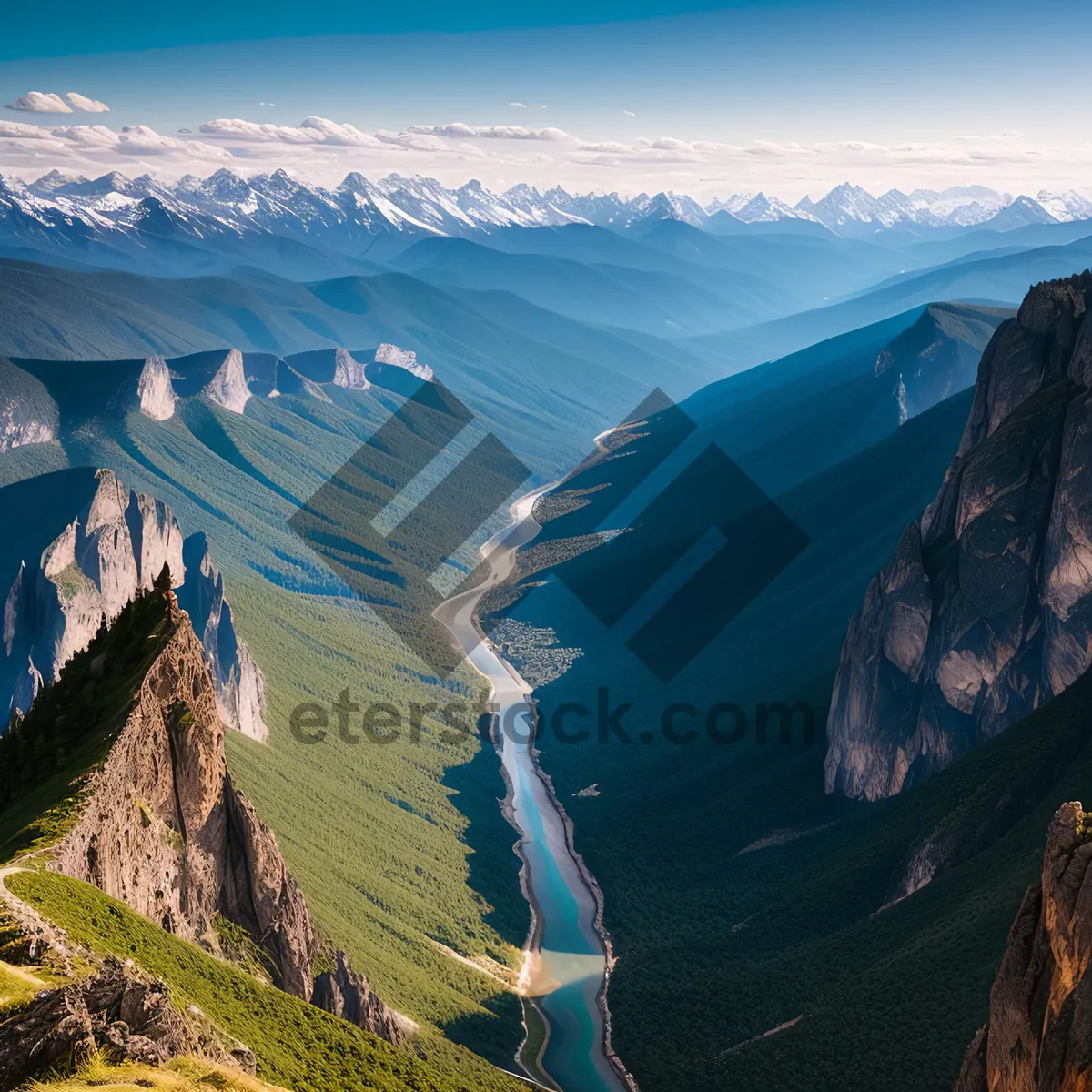 Picture of Snow-capped mountain range reflecting in serene alpine lake.