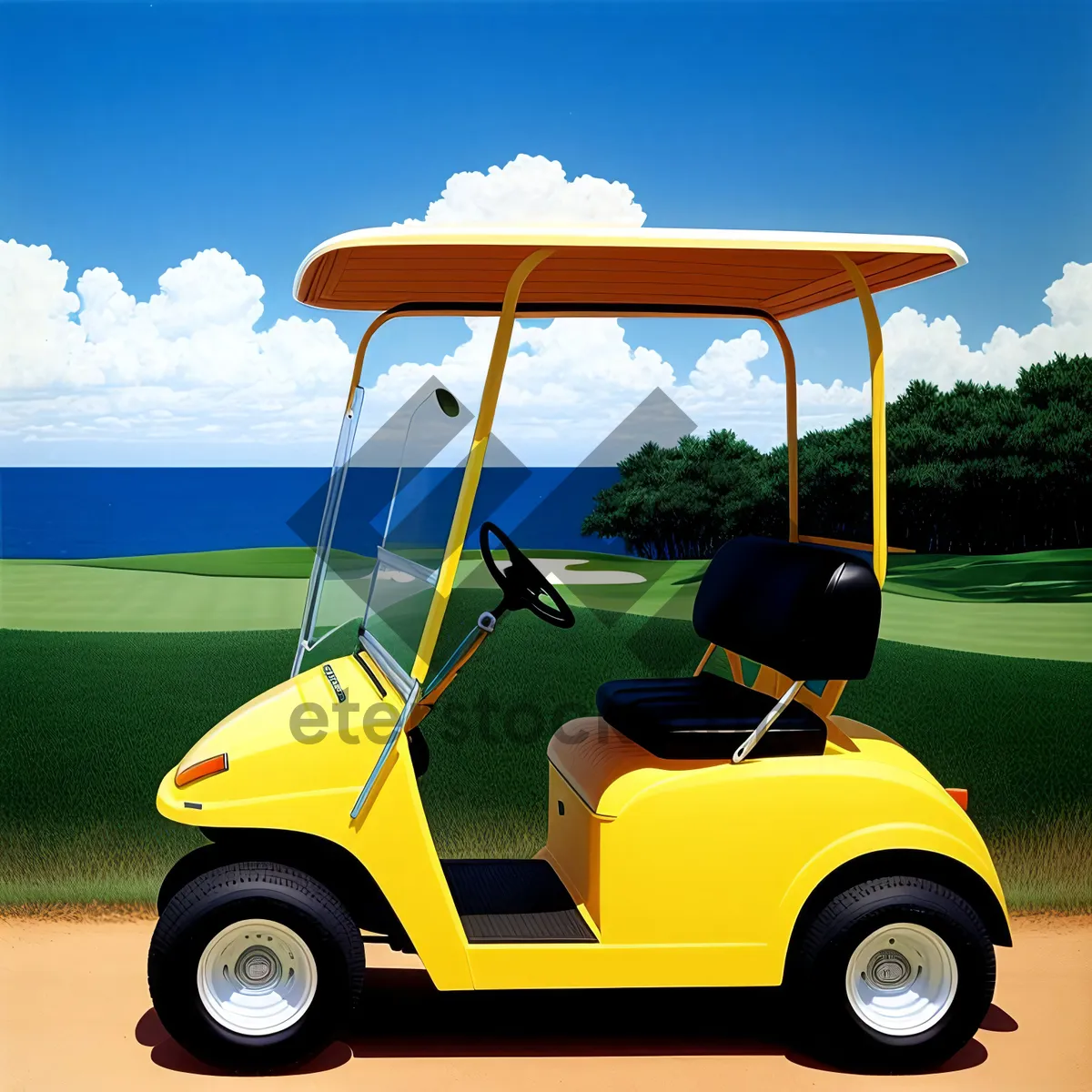 Picture of Golf Cart on Green Grass, Outdoor Sports Equipment