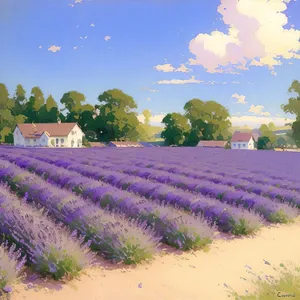 Tranquil Lavender Fields- Serene Abundance Amidst Nature's Canopy