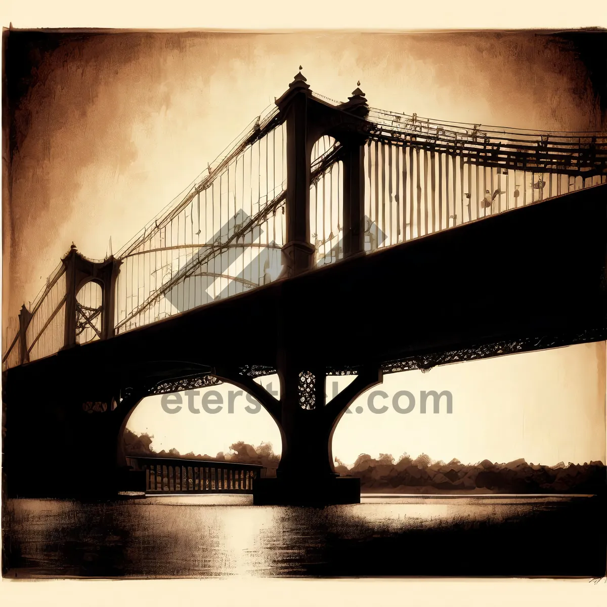 Picture of Nighttime Suspension Bridge Lighting Up a City Skyline